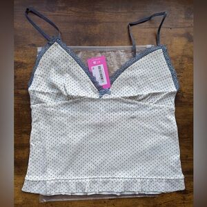 NWT Edikted Cream and Blue Dotted Ruffle Cami